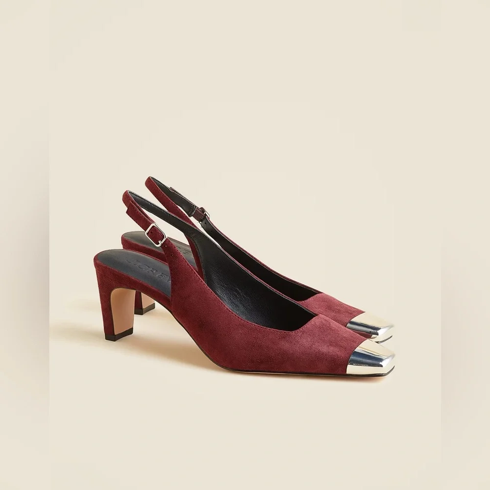 NWT J.Crew Cap Toe Slingback Pumps In Suede Warmed Walnut